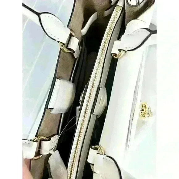 Michael Kors Satchel Hamilton Legacy SM Studded Leather Belted Purse Optic White - Picture 7 of 12